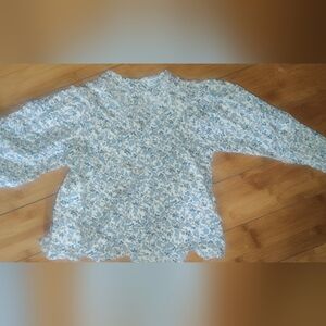 Girls' Blue Floral Long-Sleeve Blouse